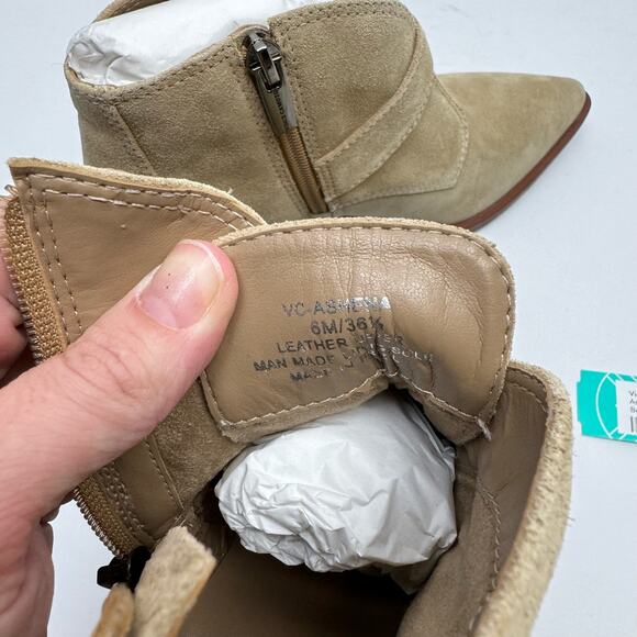 NEW Vince Camuto Ashena Tan Suede Leather Buckle Zip Up Bootie Ankle Boots - Picture 13 of 14